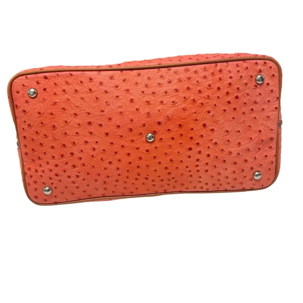 Valentina Orange Ostrich Embossed Leather Satchel‎ Crossbody Bag Top Handle